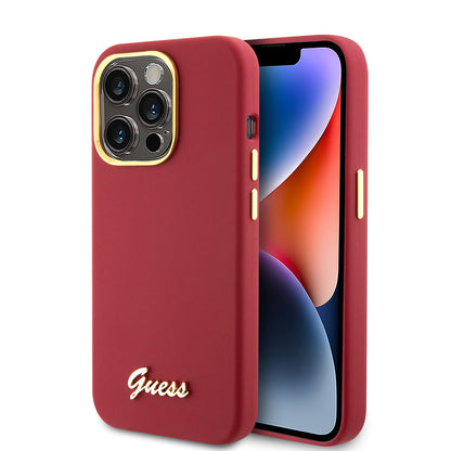 Deksel for Apple iPhone 15 Pro, Guess, Script Metal Logo & Frame, Rosa