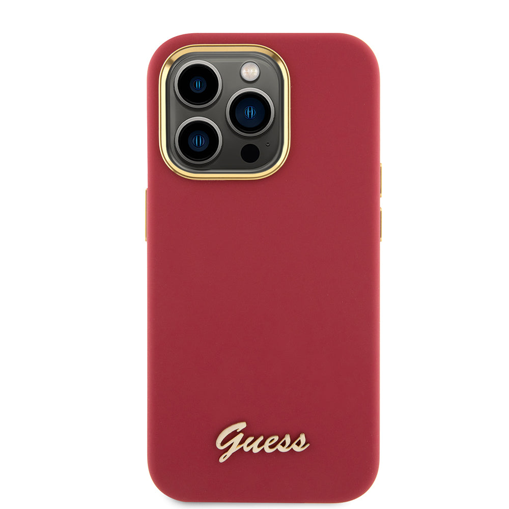 Deksel for Apple iPhone 15 Pro, Guess, Script Metal Logo & Frame, Rosa