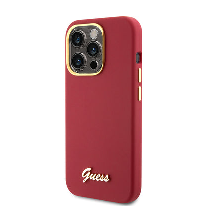 Deksel for Apple iPhone 15 Pro, Guess, Script Metal Logo & Frame, Rosa