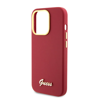 Deksel for Apple iPhone 15 Pro, Guess, Script Metal Logo & Frame, Rosa