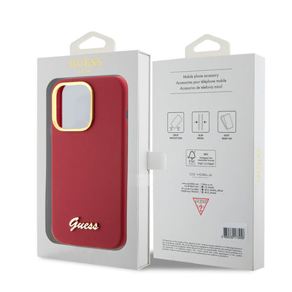 Deksel for Apple iPhone 15 Pro, Guess, Script Metal Logo & Frame, Rosa