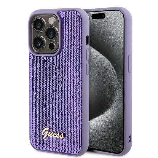 Deksel for Apple iPhone 15 Pro, Guess, Sequin Script Metal, Lilla