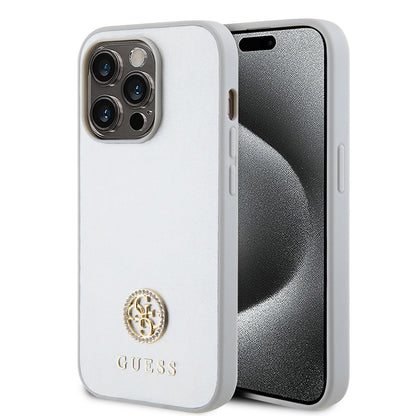 Deksel for Apple iPhone 15 Pro, Guess, Strass Metal Logo, Sølvfarget