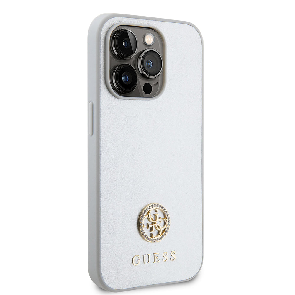 Deksel for Apple iPhone 15 Pro, Guess, Strass Metal Logo, Sølvfarget