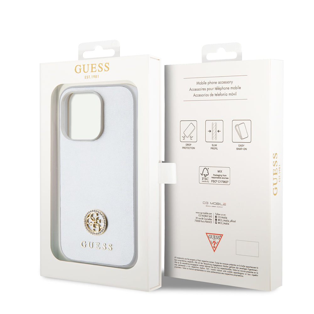 Deksel for Apple iPhone 15 Pro, Guess, Strass Metal Logo, Sølvfarget
