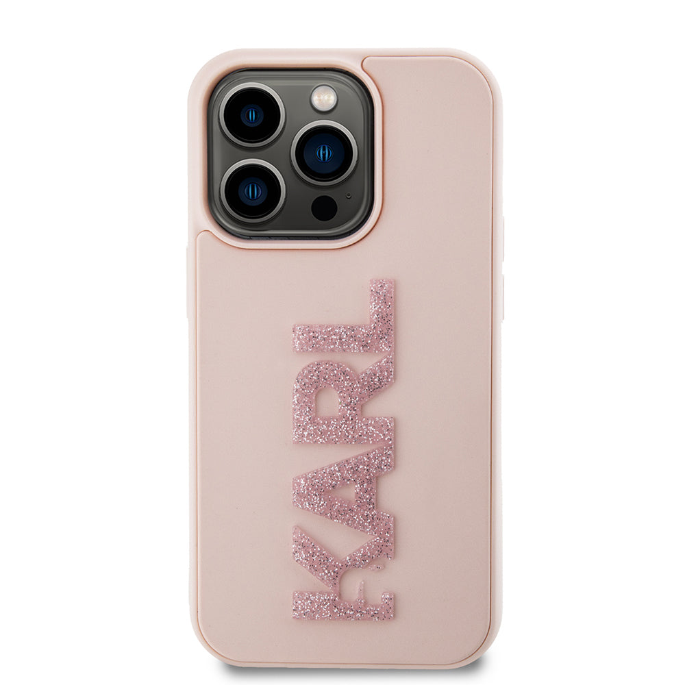 Deksel for Apple iPhone 15 Pro, Karl Lagerfeld, 3D Rubber Glitter Logo Karl, Rosa