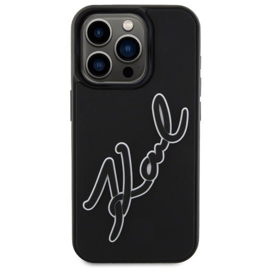 Deksel for Apple iPhone 15 Pro, Karl Lagerfeld, 3D Rubber Signature, Svart