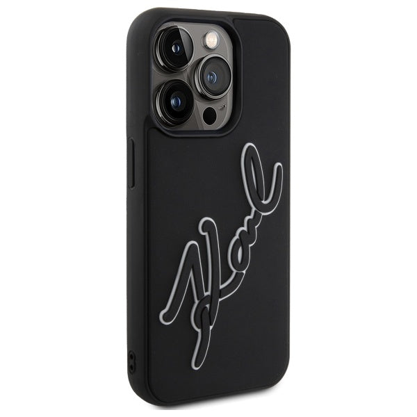 Deksel for Apple iPhone 15 Pro, Karl Lagerfeld, 3D Rubber Signature, Svart