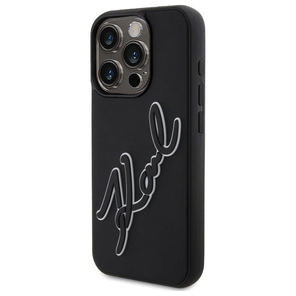 Deksel for Apple iPhone 15 Pro, Karl Lagerfeld, 3D Rubber Signature, Svart