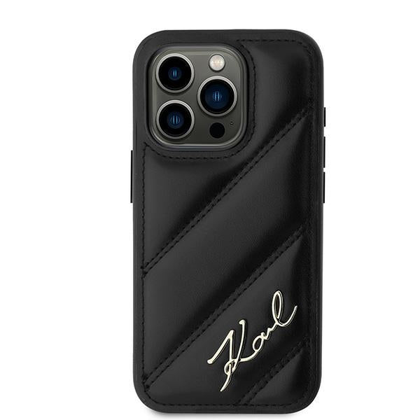 Deksel for Apple iPhone 15 Pro, Karl Lagerfeld, Diagonal Quilted Script, Svart