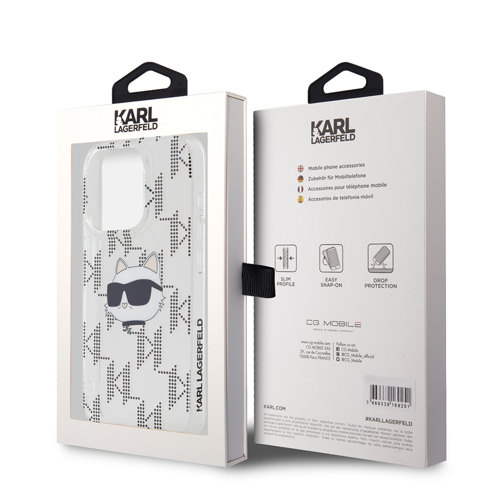 Deksel for Apple iPhone 15 Pro, Karl Lagerfeld, IML Electroplated Choupette Head, Gjennomsiktig