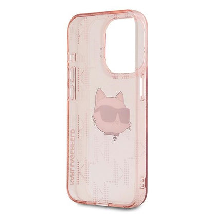 Deksel for Apple iPhone 15 Pro, Karl Lagerfeld, IML Luxury Monogram Choupette's Head, Rosa