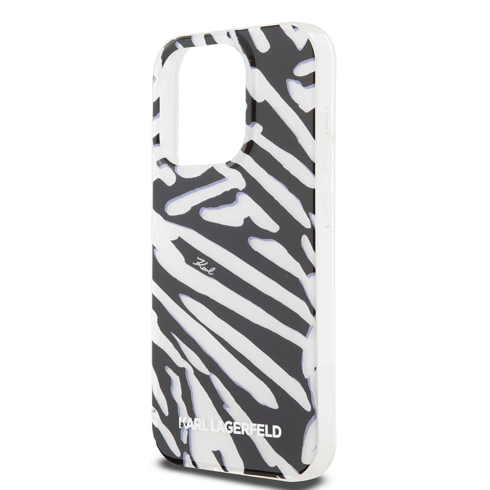 Deksel for Apple iPhone 15 Pro, Karl Lagerfeld, IML Luxury Zebra Pattern with Strap, Svart