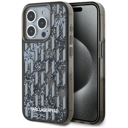 Deksel for Apple iPhone 15 Pro, Karl Lagerfeld, Liquid Glitter Monogram, Svart