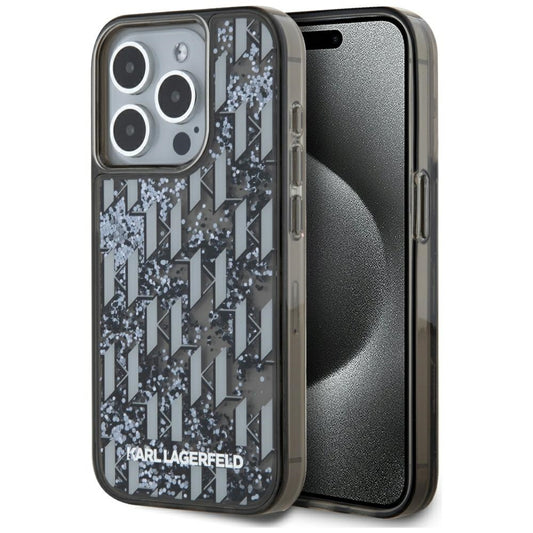 Deksel for Apple iPhone 15 Pro, Karl Lagerfeld, Liquid Glitter Monogram, Svart