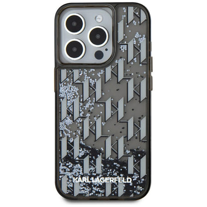 Deksel for Apple iPhone 15 Pro, Karl Lagerfeld, Liquid Glitter Monogram, Svart