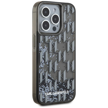 Deksel for Apple iPhone 15 Pro, Karl Lagerfeld, Liquid Glitter Monogram, Svart