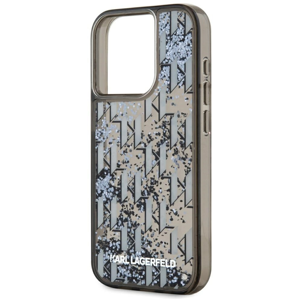 Deksel for Apple iPhone 15 Pro, Karl Lagerfeld, Liquid Glitter Monogram, Svart