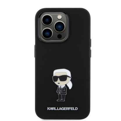Deksel for Apple iPhone 15 Pro, Karl Lagerfeld, Silicone Metal Ikonik, Svart