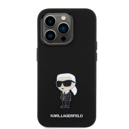 Deksel for Apple iPhone 15 Pro, Karl Lagerfeld, Silicone Metal Ikonik, Svart