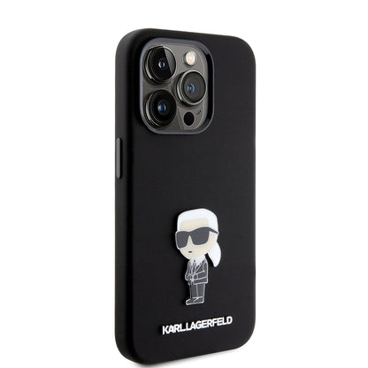 Deksel for Apple iPhone 15 Pro, Karl Lagerfeld, Silicone Metal Ikonik, Svart