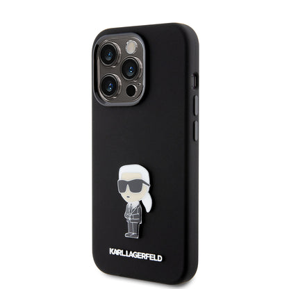 Deksel for Apple iPhone 15 Pro, Karl Lagerfeld, Silicone Metal Ikonik, Svart