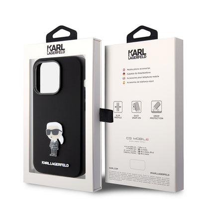 Deksel for Apple iPhone 15 Pro, Karl Lagerfeld, Silicone Metal Ikonik, Svart