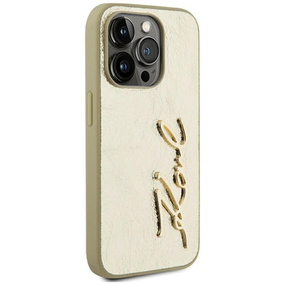 Deksel for Apple iPhone 15 Pro, Karl Lagerfeld, Metal Signature, Gull