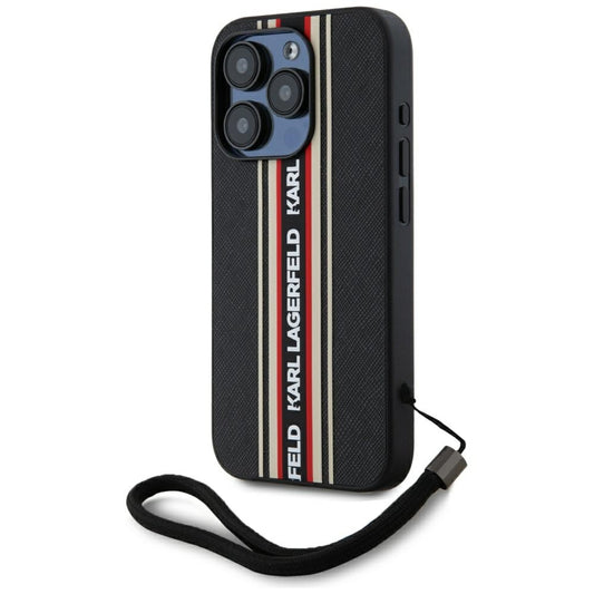 Deksel for Apple iPhone 15 Pro, Karl Lagerfeld, Saffiano Athleisure Stripes with Strap, Rosie