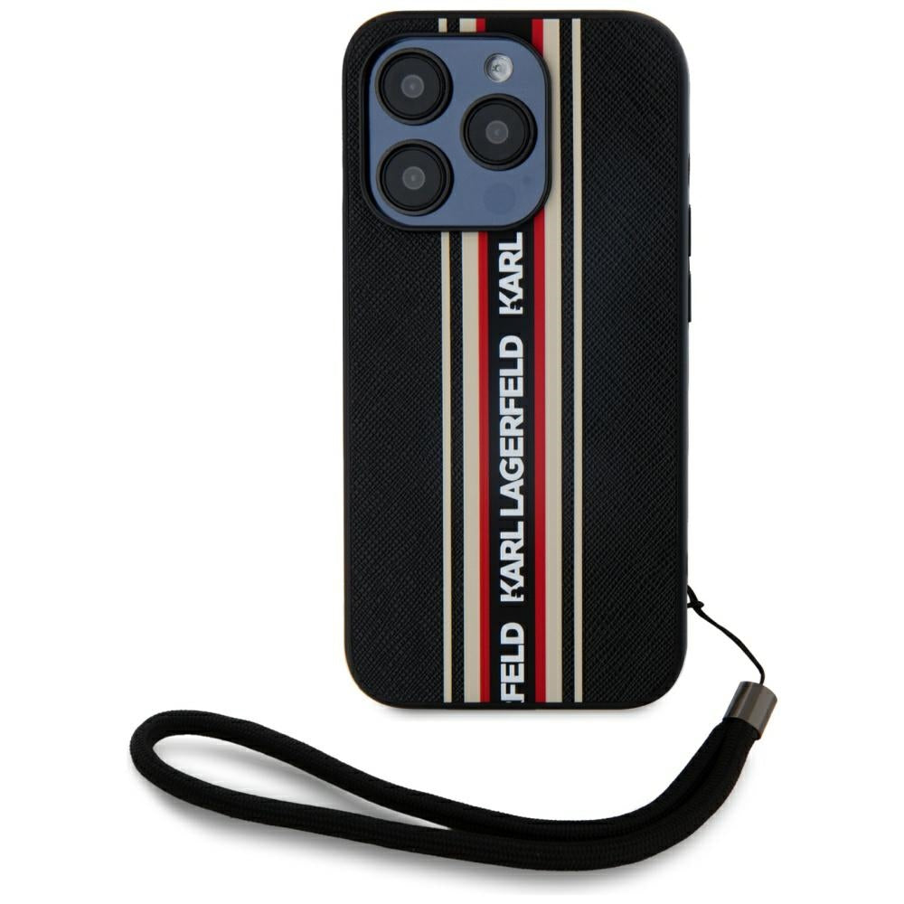 Deksel for Apple iPhone 15 Pro, Karl Lagerfeld, Saffiano Athleisure Stripes with Strap, Rosie