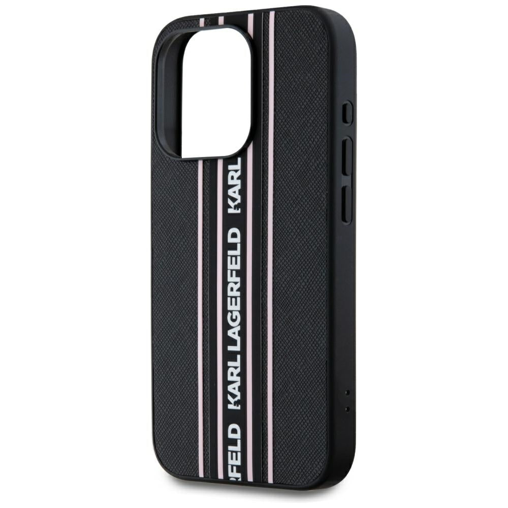 Deksel for Apple iPhone 15 Pro, Karl Lagerfeld, Saffiano Athleisure Stripes with Strap, Rosa