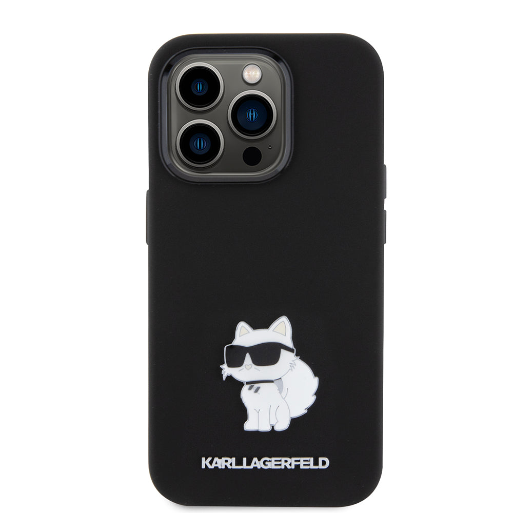 Deksel for Apple iPhone 15 Pro, Karl Lagerfeld, Silicone Choupette Metal, Svart