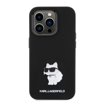 Deksel for Apple iPhone 15 Pro, Karl Lagerfeld, Silicone Choupette Metal, Svart