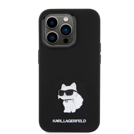 Deksel for Apple iPhone 15 Pro, Karl Lagerfeld, Silicone Choupette Metal, Svart