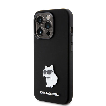 Deksel for Apple iPhone 15 Pro, Karl Lagerfeld, Silicone Choupette Metal, Svart