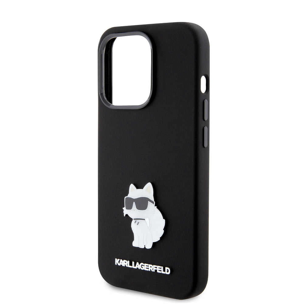 Deksel for Apple iPhone 15 Pro, Karl Lagerfeld, Silicone Choupette Metal, Svart