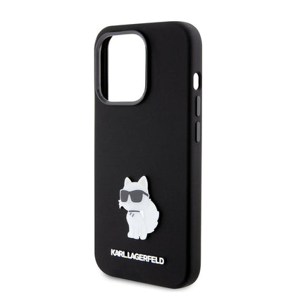 Deksel for Apple iPhone 15 Pro, Karl Lagerfeld, Silicone Choupette Metal, Svart