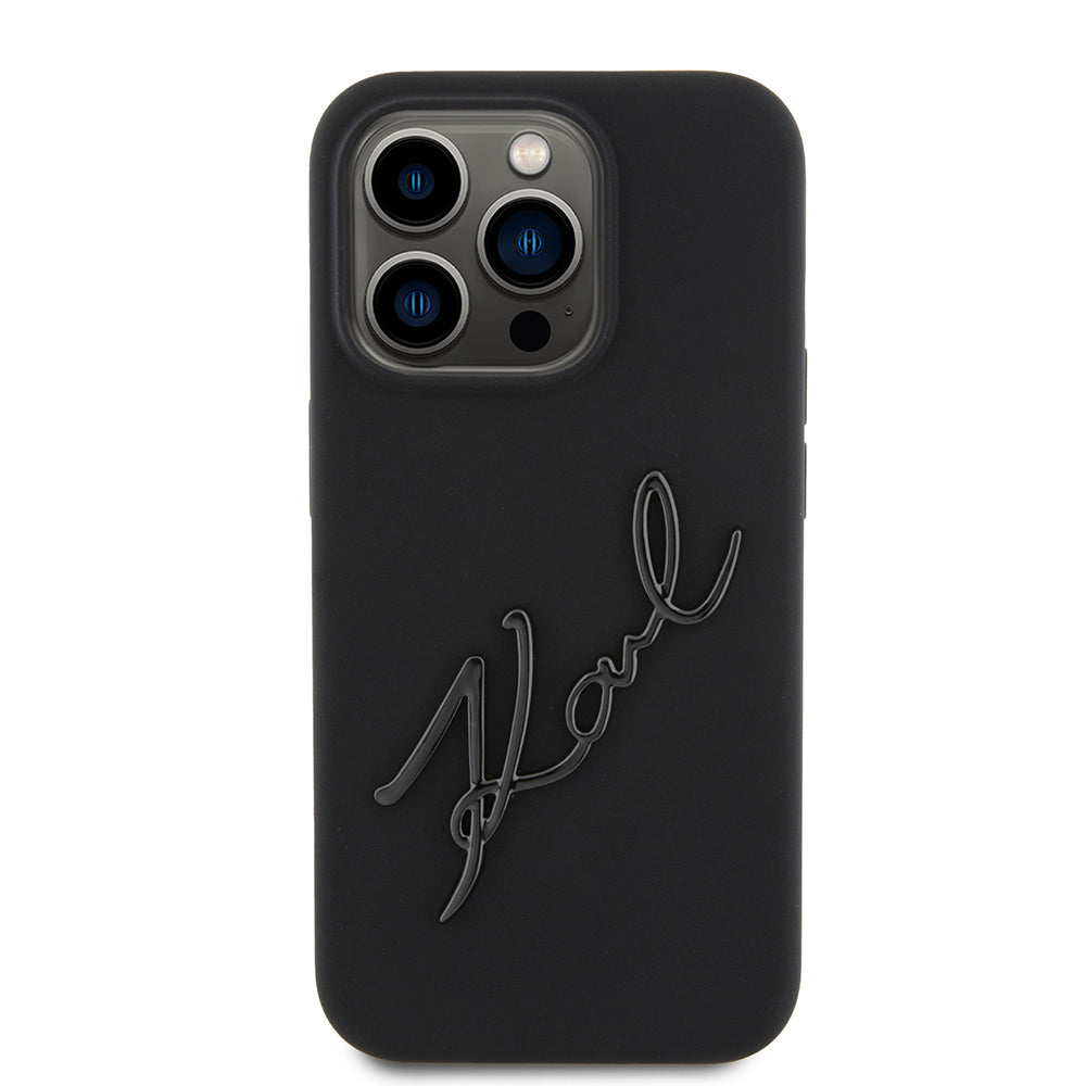Deksel for Apple iPhone 15 Pro, Karl Lagerfeld, Silicone Karl Script, Svart