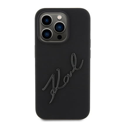 Deksel for Apple iPhone 15 Pro, Karl Lagerfeld, Silicone Karl Script, Svart