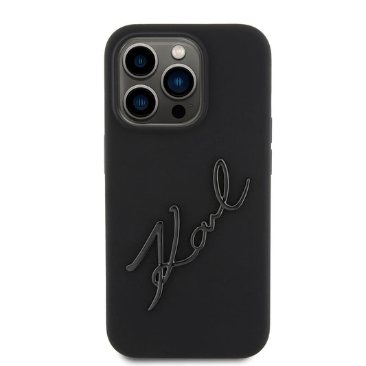 Deksel for Apple iPhone 15 Pro, Karl Lagerfeld, Silicone Karl Script, Svart