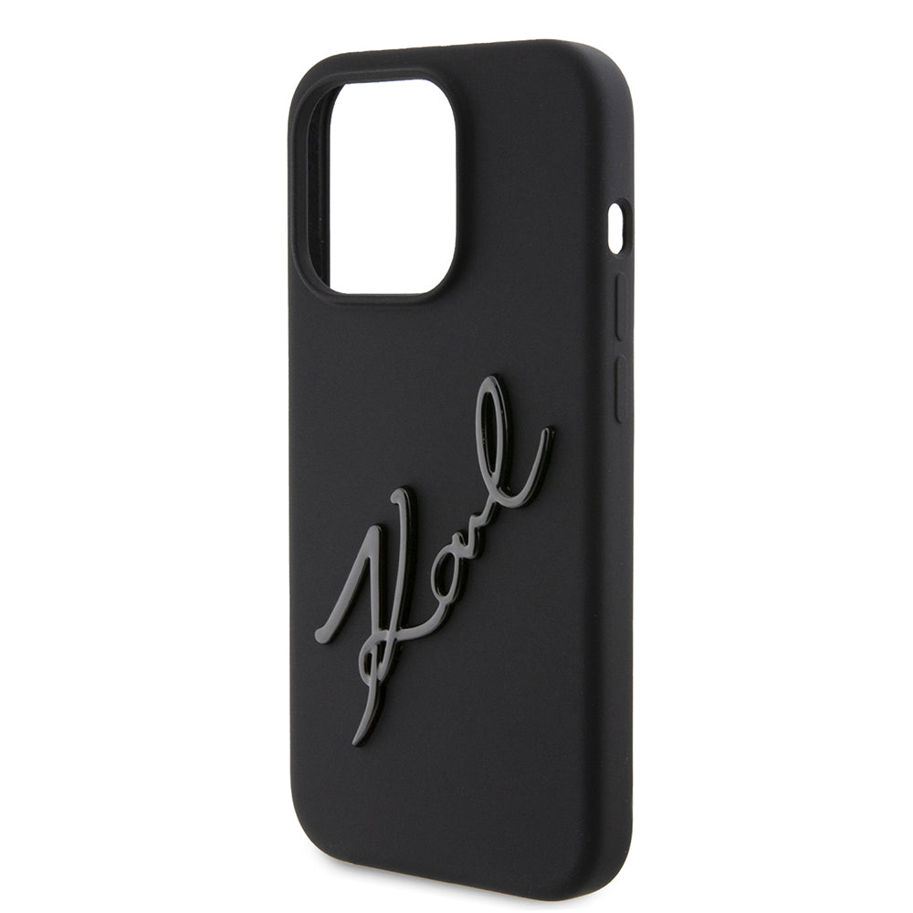 Deksel for Apple iPhone 15 Pro, Karl Lagerfeld, Silicone Karl Script, Svart