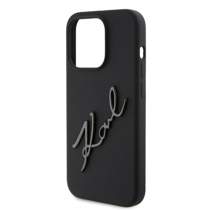 Deksel for Apple iPhone 15 Pro, Karl Lagerfeld, Silicone Karl Script, Svart
