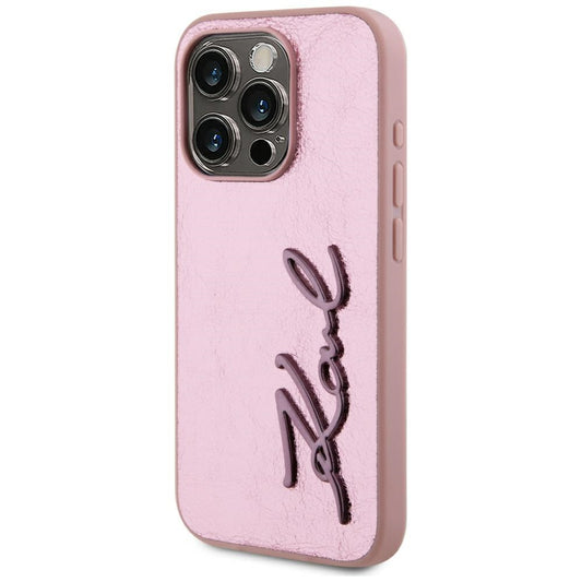 Deksel for Apple iPhone 15 Pro, Karl Lagerfeld, Metal Signature, Rosa