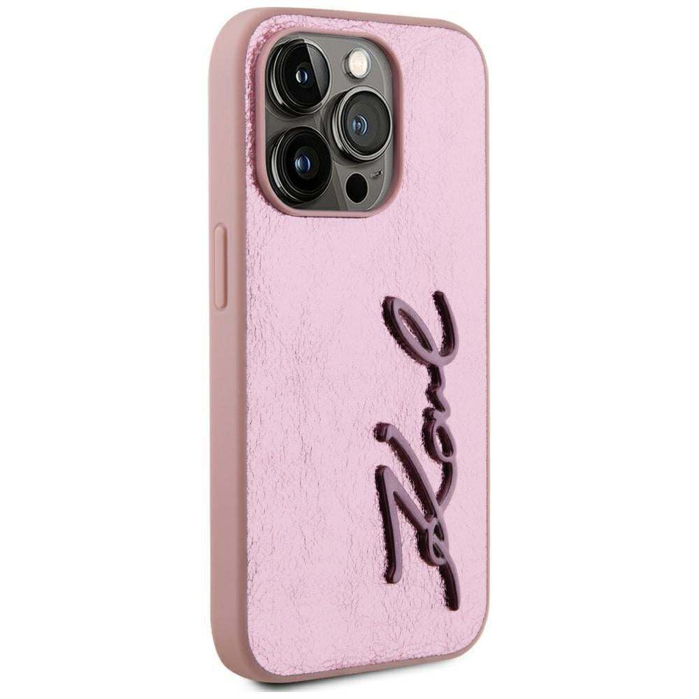 Deksel for Apple iPhone 15 Pro, Karl Lagerfeld, Metal Signature, Rosa
