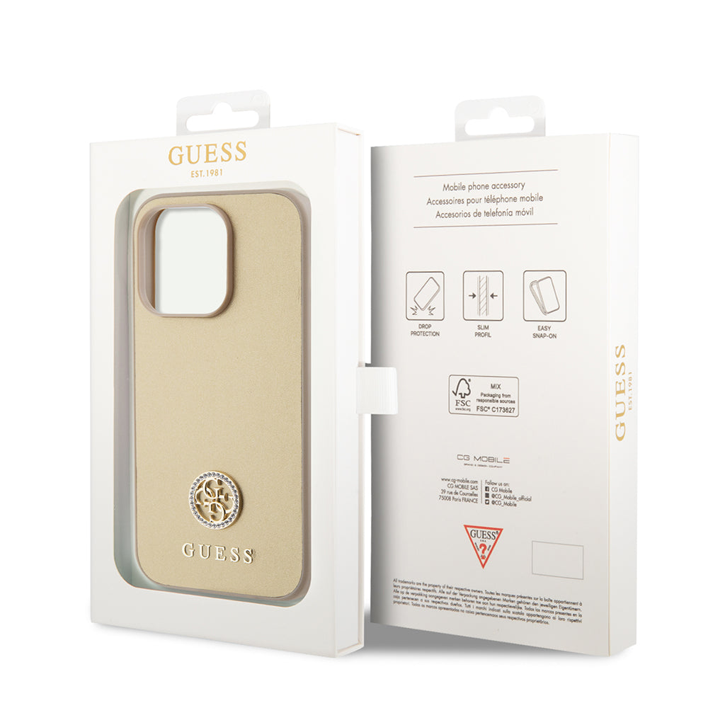 Deksel for Apple iPhone 15 Pro Max, Guess, 4G Strass Metal Logo, Gull