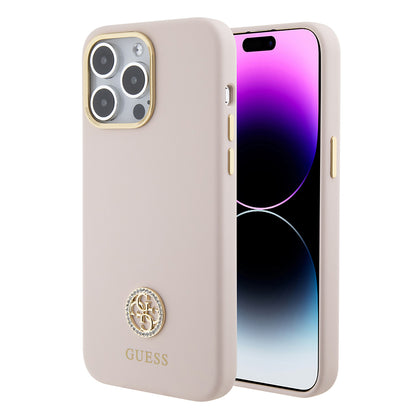 Deksel for Apple iPhone 15 Pro Max, Guess, 4G Strass Metal Logo, Rosa