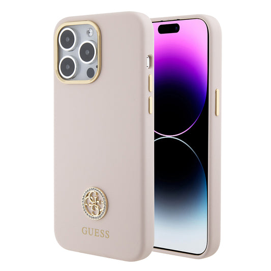 Deksel for Apple iPhone 15 Pro Max, Guess, 4G Strass Metal Logo, Rosa