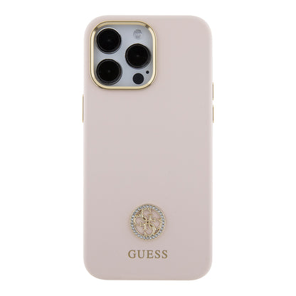 Deksel for Apple iPhone 15 Pro Max, Guess, 4G Strass Metal Logo, Rosa