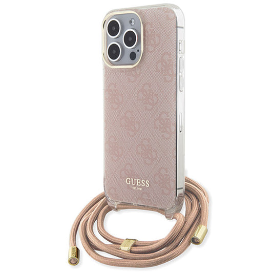 Deksel for Apple iPhone 15 Pro Max, Guess, Crossbody Cord 4G Print, Rosa