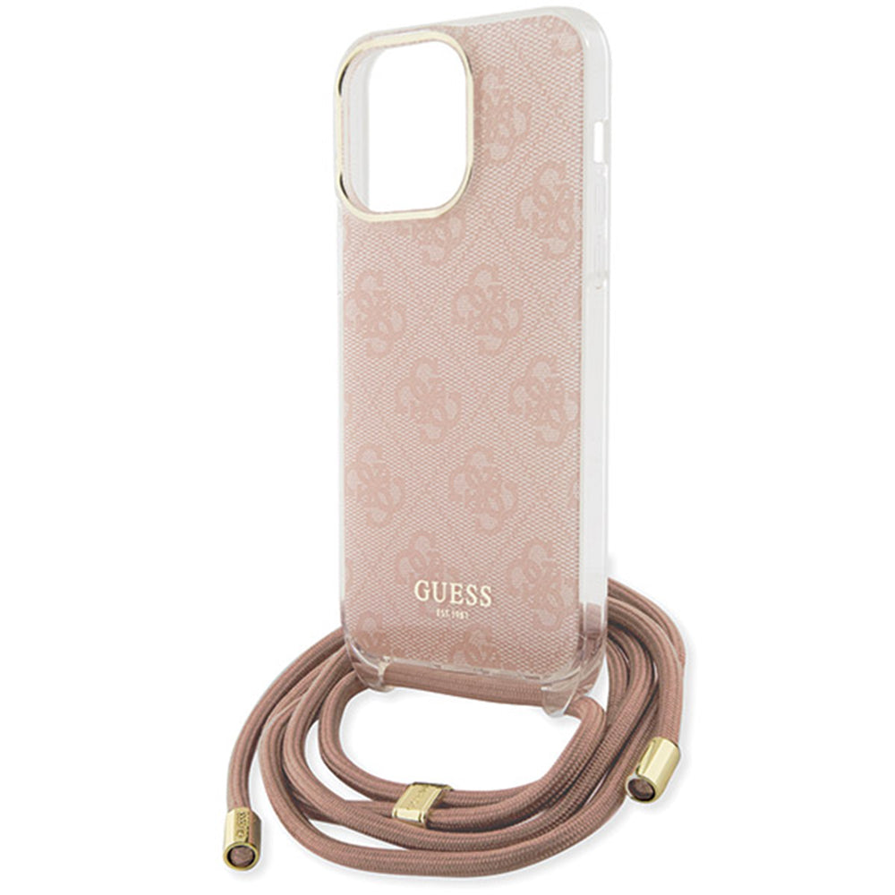 Deksel for Apple iPhone 15 Pro Max, Guess, Crossbody Cord 4G Print, Rosa